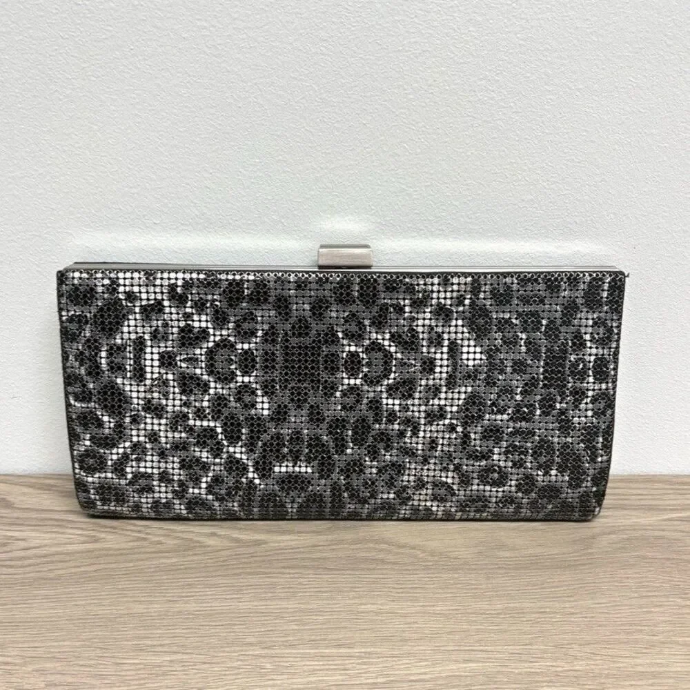 Whiting & Davis Black Silver Mesh Clutch Evening Bag Chain Strap Vintage Glam